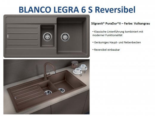 BLANCO Kchensple Legra 6 S Silgranit PuraDurII Granitsple / Einbausple mit Handbettigung