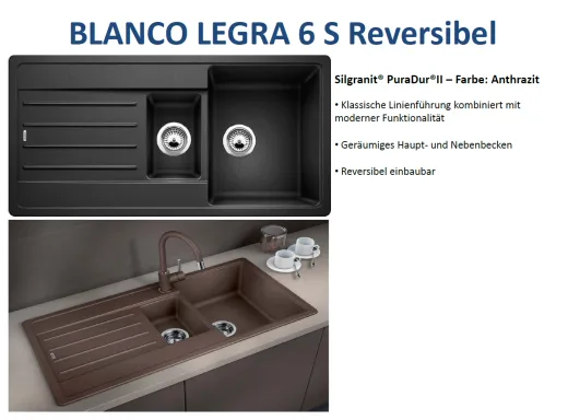 BLANCO Kchensple Legra 6 S Silgranit PuraDurII Granitsple / Einbausple mit Handbettigung