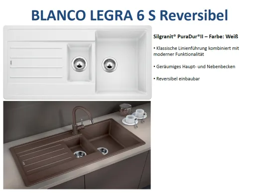 BLANCO Kchensple Legra 6 S Silgranit PuraDurII Granitsple / Einbausple mit Handbettigung