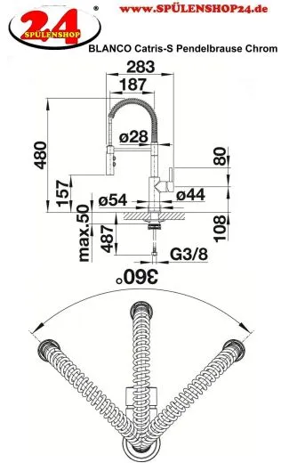 BLANCO Kchenarmatur Catris S Chrom Einhebelmischer / Spltischarmatur mit flexibler Pendelbrause umstellbar