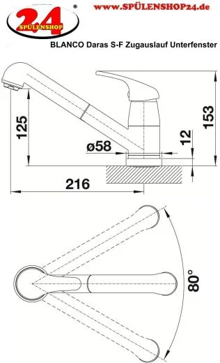 BLANCO K�chenarmatur Daras-S-F Chrom Einhebelmischer mit Zugauslauf 80� schwenkbarer Auslauf Vorfenstermontage
