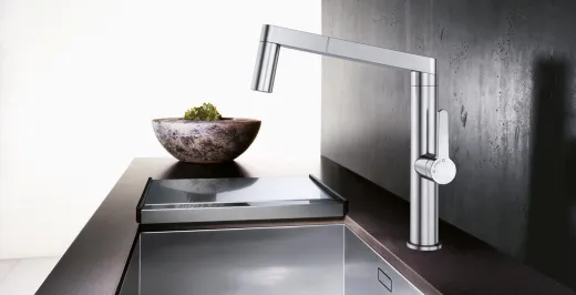 BLANCO Kchenarmatur Panera-S Edelstahl massiv Einhebelmischer / Spltischarmatur mit Zugauslauf mit Brausefunktion