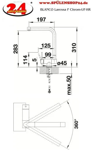 BLANCO Laressa-F Chrom Einhebelmischer mit Festauslauf 360 schwenkbarer Auslauf Vorfenstereinbau Hebel rechts