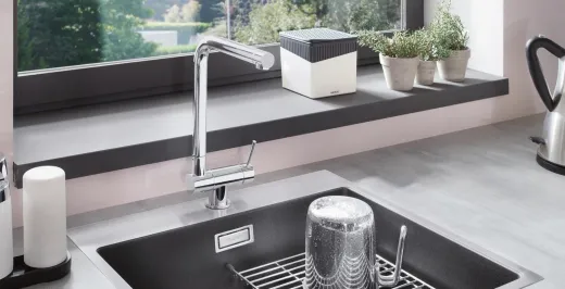 BLANCO Laressa-F Chrom Einhebelmischer mit Festauslauf 360 schwenkbarer Auslauf Vorfenstereinbau Hebel rechts