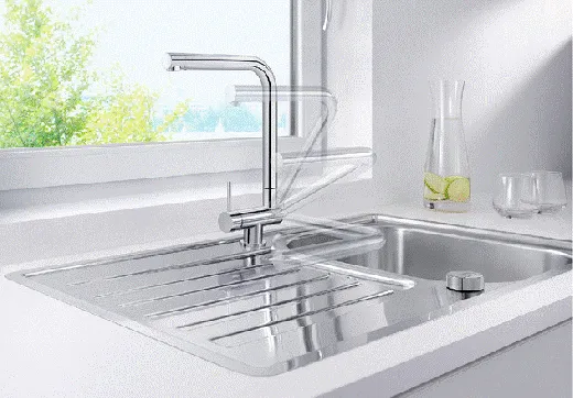 BLANCO Laressa-F Chrom Einhebelmischer mit Festauslauf 360 schwenkbarer Auslauf Vorfenstereinbau Hebel links