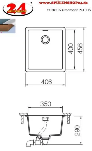 ❎ SCHOCK Kchensple Greenwich N-100S Cristadur Nano-Granitsple / Einbausple mit Drehexcenter