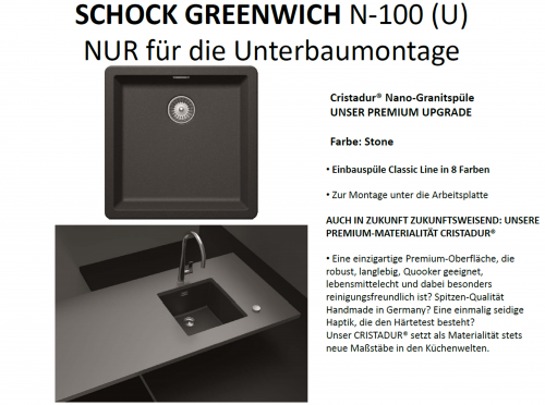 SCHOCK Kchensple Greenwich N-100-U Cristadur Nano-Granitsple / Unterbausple mit Drehexcenter