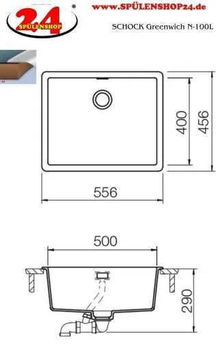 ❎ SCHOCK Kchensple Greenwich N-100L Cristadur Nano-Granitsple / Einbausple mit Drehexcenter