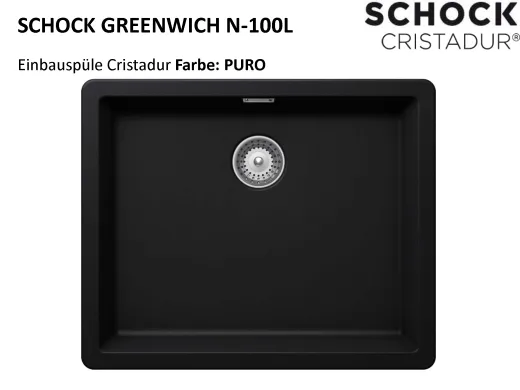 ❎ SCHOCK Kchensple Greenwich N-100L Cristadur Nano-Granitsple / Einbausple mit Drehexcenter