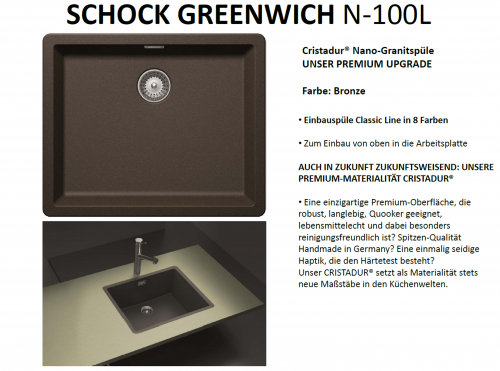 SCHOCK Kchensple Greenwich N-100L Cristadur Nano-Granitsple / Einbausple mit Drehexcenter
