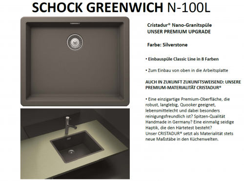 SCHOCK Kchensple Greenwich N-100L Cristadur Nano-Granitsple / Einbausple mit Drehexcenter