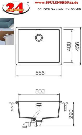 ❎ SCHOCK Kchensple Greenwich N-100L-U Cristadur Nano-Granitsple / Unterbausple mit Drehexcenter