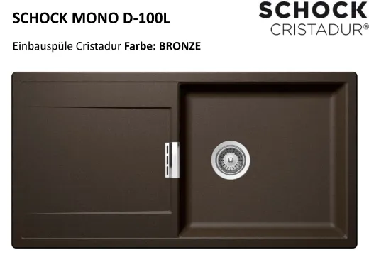 SCHOCK Kchensple Mono D-100L Cristadur Nano-Granitsple / Einbausple mit Drehexcenter