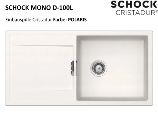SCHOCK Kchensple Mono D-100L Cristadur Nano-Granitsple / Einbausple mit Drehexcenter