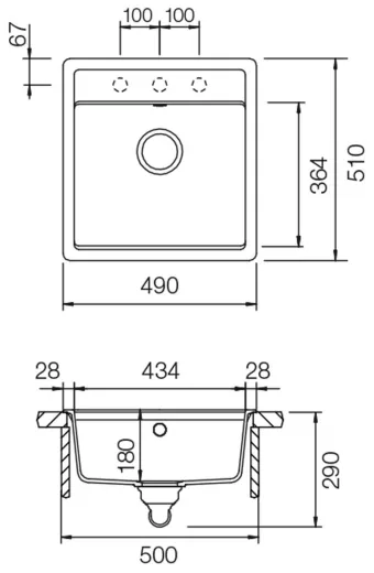 SCHOCK Kchensple Mono N-100S Cristadur Nano-Granitsple / Einbausple mit Drehexcenter