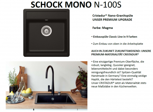 SCHOCK Kchensple Mono N-100S Cristadur Nano-Granitsple / Einbausple mit Drehexcenter