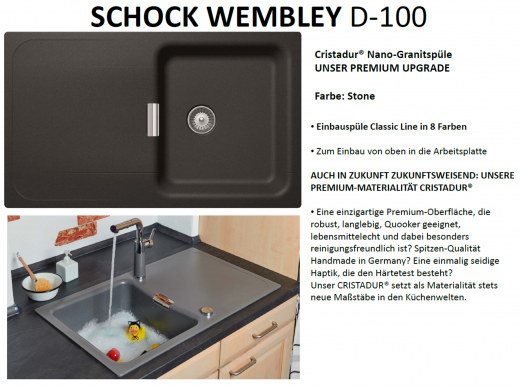 SCHOCK Kchensple Wembley D-100 Cristadur Nano-Granitsple / Einbausple mit Comfopush Chrom