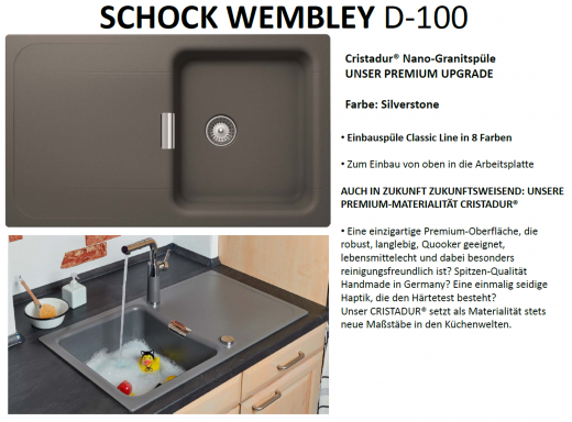 SCHOCK Kchensple Wembley D-100 Cristadur Nano-Granitsple / Einbausple mit Comfopush Chrom