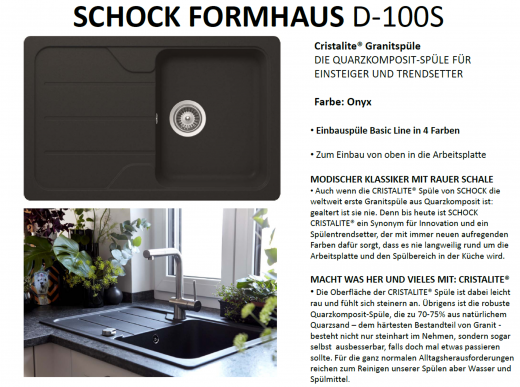 SCHOCK Kchensple Formhaus D-100S Cristalite Granitsple / Einbausple Basic Line mit Drehexcenter