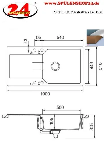 SCHOCK Kchensple Manhattan D-100L Cristalite Granitsple / Einbausple Basic Line mit Drehexcenter