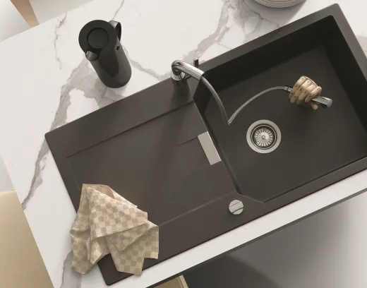 SCHOCK Kchensple Manhattan D-100L Cristalite Granitsple / Einbausple Basic Line mit Drehexcenter