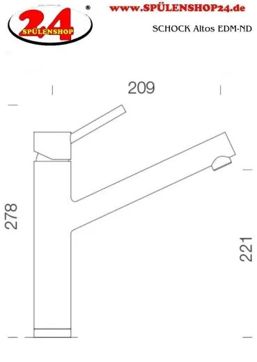 SCHOCK Kchenarmatur Altos EDM Einhebelmischer Edelstahl massiv mit Festauslauf Niederdruck 360 schwenkbar