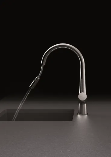 SCHOCK Kchenarmatur Conos EDM Einhebelmischer Edelstahl massiv mit Zugauslauf 130 schwenkbarer Auslauf