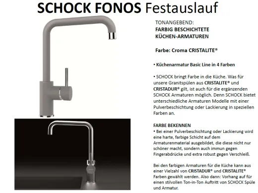 SCHOCK Kchenarmatur Fonos Cristalite Basic Line Einhebelmischer Festauslauf 360 schwenkbarer Auslauf