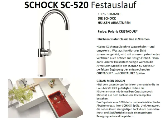 SCHOCK Kchenarmatur SC-520 Cristadur Classic Line Einhebelmischer Festauslauf 360 schwenkbarer Auslauf mit Materialhlse