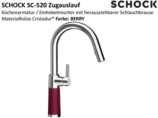 SCHOCK K�chenarmatur SC-520 Cristadur� Classic Line Einhebelmischer Zugauslauf 120� schwenkbarer Auslauf mit Materialh�lse und Schlauchbrause