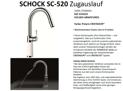 SCHOCK Kchenarmatur SC-520 Cristadur Classic Line Einhebelmischer Zugauslauf 120 schwenkbarer Auslauf mit Materialhlse und Schlauchbrause