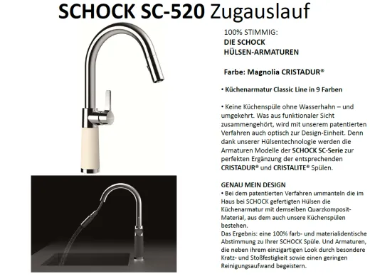 SCHOCK K�chenarmatur SC-520 Cristadur� Classic Line Einhebelmischer Zugauslauf 120� schwenkbarer Auslauf mit Materialh�lse und Schlauchbrause