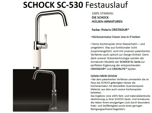 SCHOCK Kchenarmatur SC-530 Cristadur Classic Line Einhebelmischer Festauslauf 360 schwenkbarer Auslauf mit Materialhlse