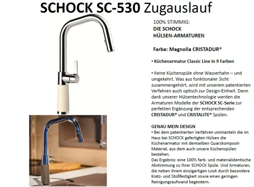 SCHOCK K�chenarmatur SC-530 Cristadur� Classic Line Einhebelmischer Zugauslauf 120� schwenkbarer Auslauf mit Materialh�lse und Schlauchbrause