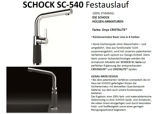 SCHOCK Kchenarmatur SC-540 Cristalite Basic Line Einhebelmischer Festauslauf 360 schwenkbarer Auslauf mit Materialhlse