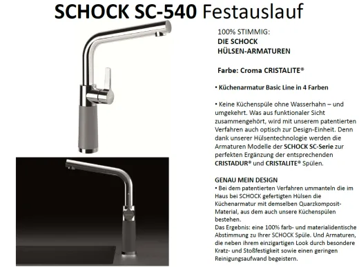 SCHOCK Kchenarmatur SC-540 Cristalite Basic Line Einhebelmischer Festauslauf 360 schwenkbarer Auslauf mit Materialhlse