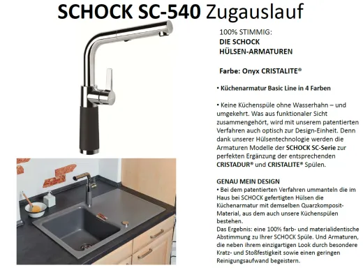 SCHOCK Kchenarmatur SC-540 Cristalite Basic Line Einhebelmischer Zugauslauf 120 schwenkbarer Auslauf mit Materialhlse und Schlauchbrause