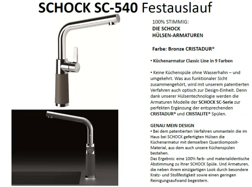 SCHOCK Kchenarmatur SC-540 Cristadur Classic Line Einhebelmischer Festauslauf 360 schwenkbarer Auslauf mit Materialhlse