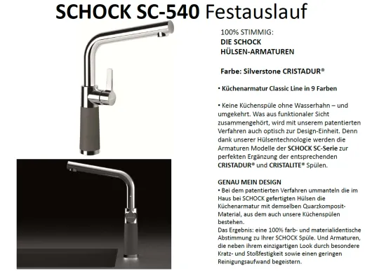 SCHOCK Kchenarmatur SC-540 Cristadur Classic Line Einhebelmischer Festauslauf 360 schwenkbarer Auslauf mit Materialhlse