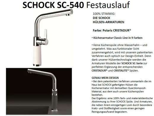 SCHOCK Kchenarmatur SC-540 Cristadur Classic Line Einhebelmischer Festauslauf 360 schwenkbarer Auslauf mit Materialhlse
