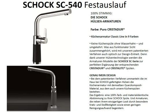 SCHOCK Kchenarmatur SC-540 Cristadur Classic Line Einhebelmischer Festauslauf 360 schwenkbarer Auslauf mit Materialhlse