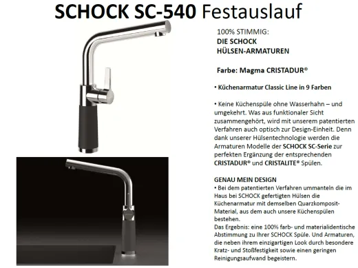 SCHOCK Kchenarmatur SC-540 Cristadur Classic Line Einhebelmischer Festauslauf 360 schwenkbarer Auslauf mit Materialhlse