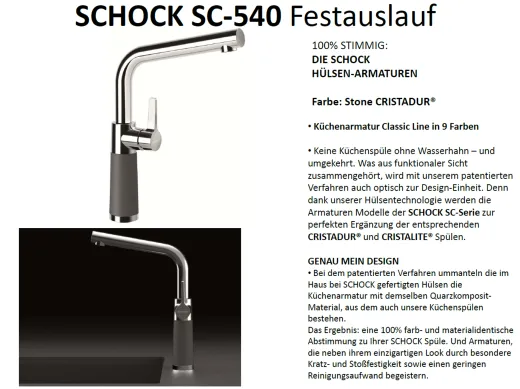 SCHOCK Kchenarmatur SC-540 Cristadur Classic Line Einhebelmischer Festauslauf 360 schwenkbarer Auslauf mit Materialhlse