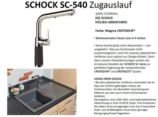 SCHOCK Kchenarmatur SC-540 Cristadur Classic Line Einhebelmischer Zugauslauf 120 schwenkbarer Auslauf mit Materialhlse und Schlauchbrause