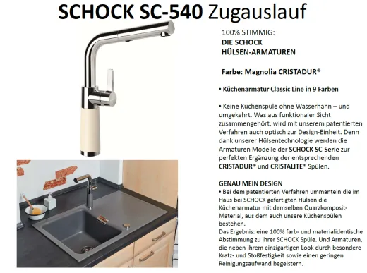 SCHOCK K�chenarmatur SC-540 Cristadur� Classic Line Einhebelmischer Zugauslauf 120� schwenkbarer Auslauf mit Materialh�lse und Schlauchbrause