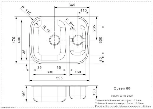 REGINOX Kchensple Queen 60 (L) KGOKG Einbausple Edelstahl mit Flachrand Siebkorb als Stopfenventil