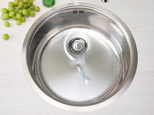 REGINOX K�chensp�le L18 390 Comfort OKG Einbausp�le Edelstahl mit Flachrand Rundbecken 3 in 1 mit Siebkorb als Stopfenventil