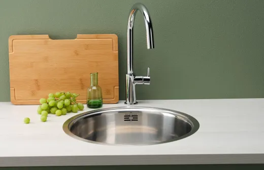 REGINOX K�chensp�le L18 390 Comfort OKG Einbausp�le Edelstahl mit Flachrand Rundbecken 3 in 1 mit Siebkorb als Stopfenventil