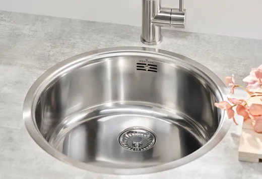 REGINOX K�chensp�le L18 390 Comfort OKG Einbausp�le Edelstahl mit Flachrand Rundbecken 3 in 1 mit Siebkorb als Stopfenventil