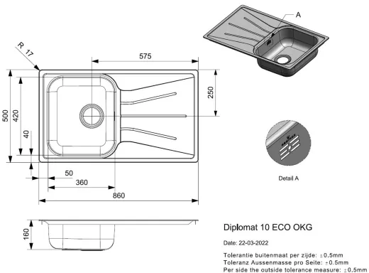 REGINOX K�chensp�le Diplomat 10 ECO OKG Einbausp�le Edelstahl mit Einbaurand Siebkorb als Stopfenventil